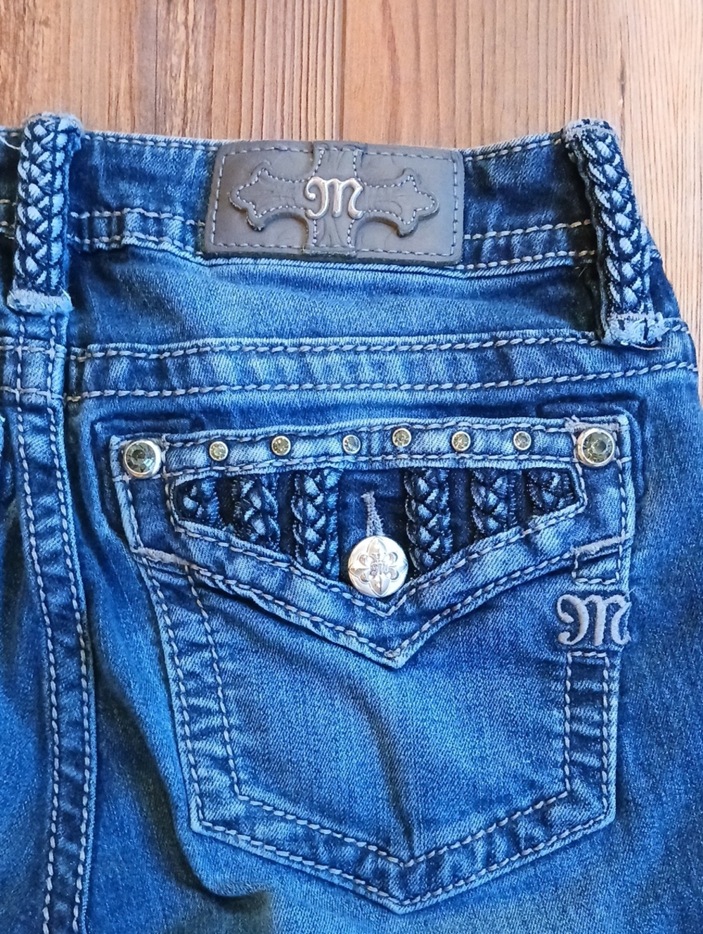 Miss Me Blue Braided Pocket Signature Skinny Jeans Size 28